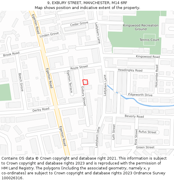 9, EXBURY STREET, MANCHESTER, M14 6RF: Location map and indicative extent of plot