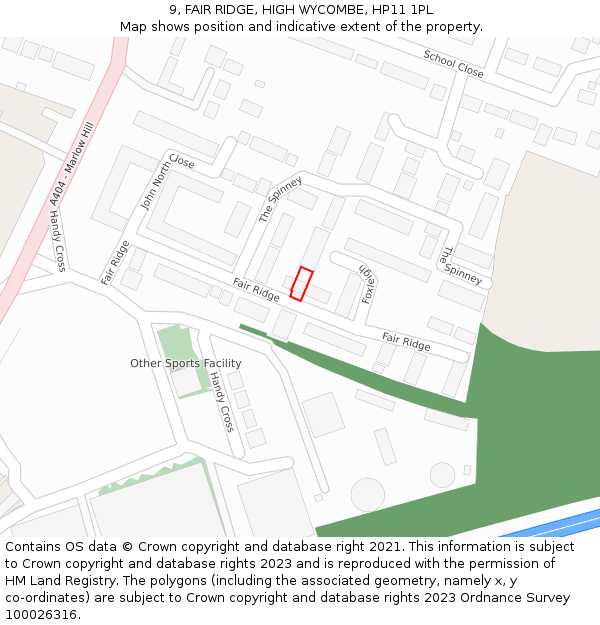 9, FAIR RIDGE, HIGH WYCOMBE, HP11 1PL: Location map and indicative extent of plot