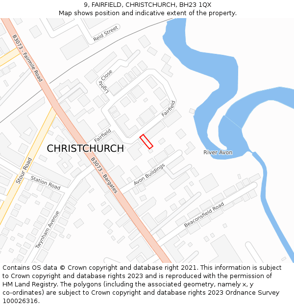 9, FAIRFIELD, CHRISTCHURCH, BH23 1QX: Location map and indicative extent of plot