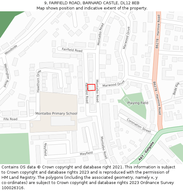 9, FAIRFIELD ROAD, BARNARD CASTLE, DL12 8EB: Location map and indicative extent of plot