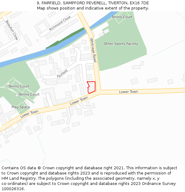 9, FAIRFIELD, SAMPFORD PEVERELL, TIVERTON, EX16 7DE: Location map and indicative extent of plot