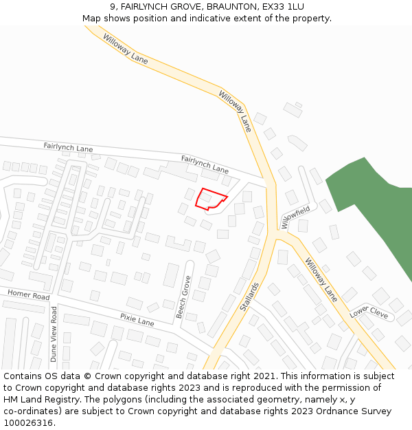 9, FAIRLYNCH GROVE, BRAUNTON, EX33 1LU: Location map and indicative extent of plot
