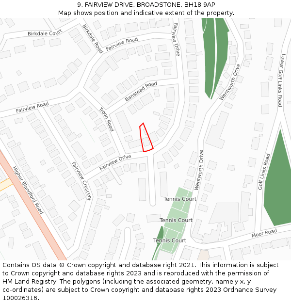 9, FAIRVIEW DRIVE, BROADSTONE, BH18 9AP: Location map and indicative extent of plot