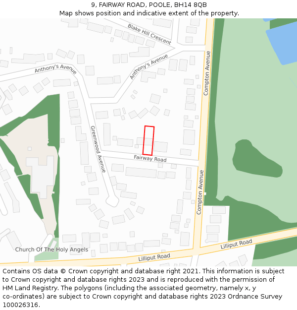9, FAIRWAY ROAD, POOLE, BH14 8QB: Location map and indicative extent of plot