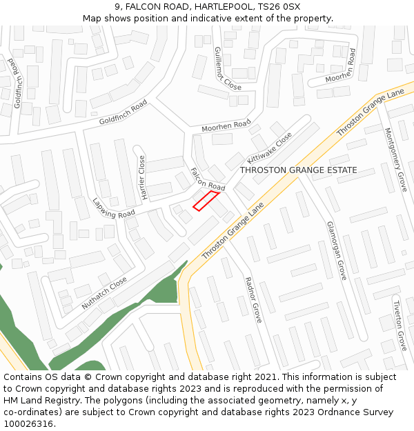 9, FALCON ROAD, HARTLEPOOL, TS26 0SX: Location map and indicative extent of plot