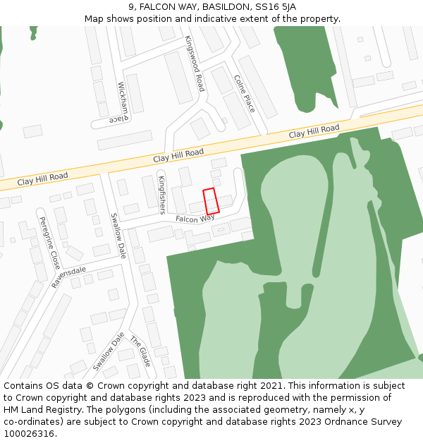 9, FALCON WAY, BASILDON, SS16 5JA: Location map and indicative extent of plot