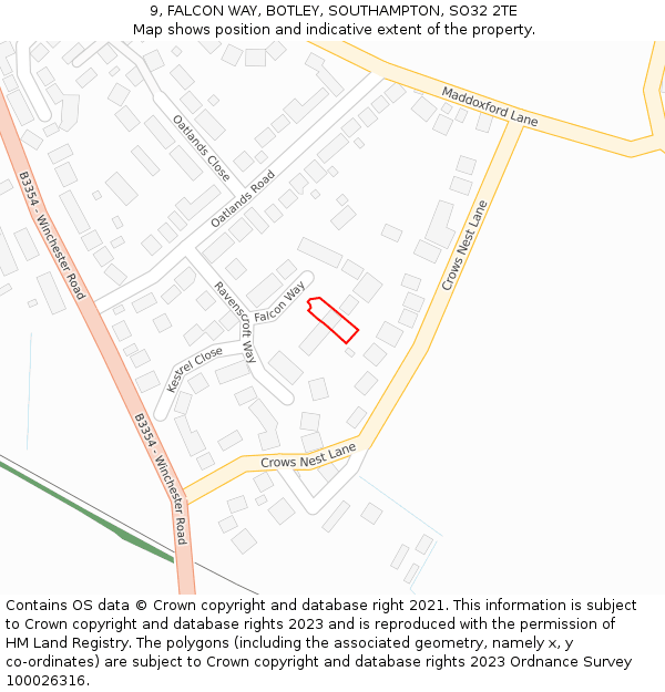 9, FALCON WAY, BOTLEY, SOUTHAMPTON, SO32 2TE: Location map and indicative extent of plot