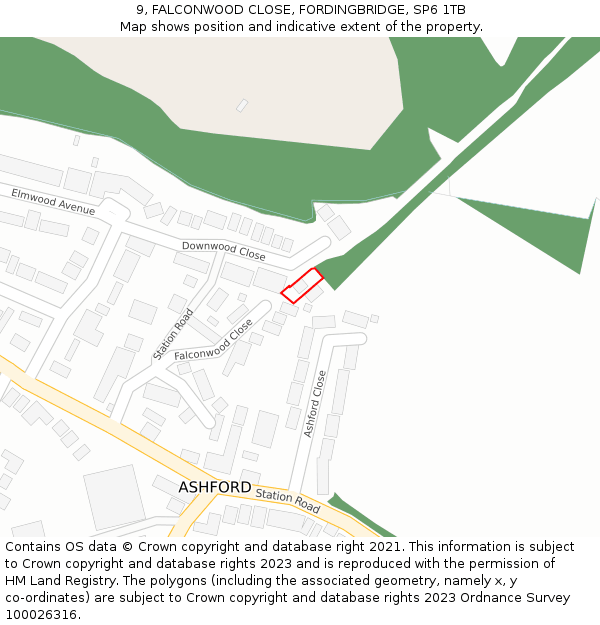 9, FALCONWOOD CLOSE, FORDINGBRIDGE, SP6 1TB: Location map and indicative extent of plot
