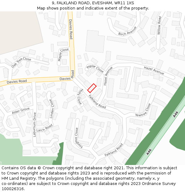 9, FALKLAND ROAD, EVESHAM, WR11 1XS: Location map and indicative extent of plot