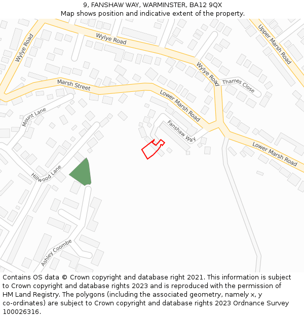 9, FANSHAW WAY, WARMINSTER, BA12 9QX: Location map and indicative extent of plot