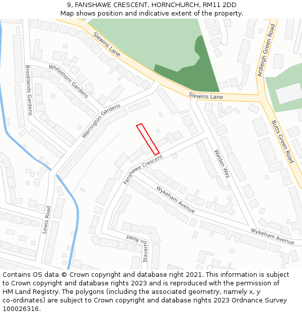 9, FANSHAWE CRESCENT, HORNCHURCH, RM11 2DD: Location map and indicative extent of plot