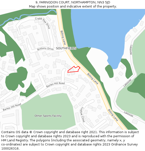 9, FARINGDON COURT, NORTHAMPTON, NN3 5JD: Location map and indicative extent of plot