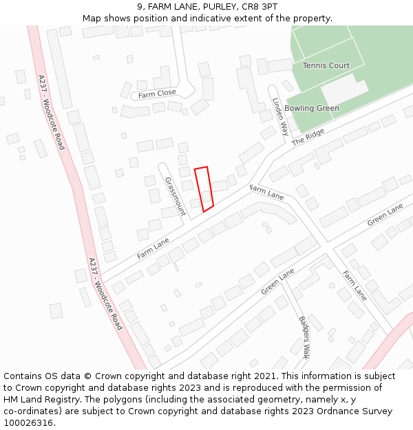 9, FARM LANE, PURLEY, CR8 3PT: Location map and indicative extent of plot