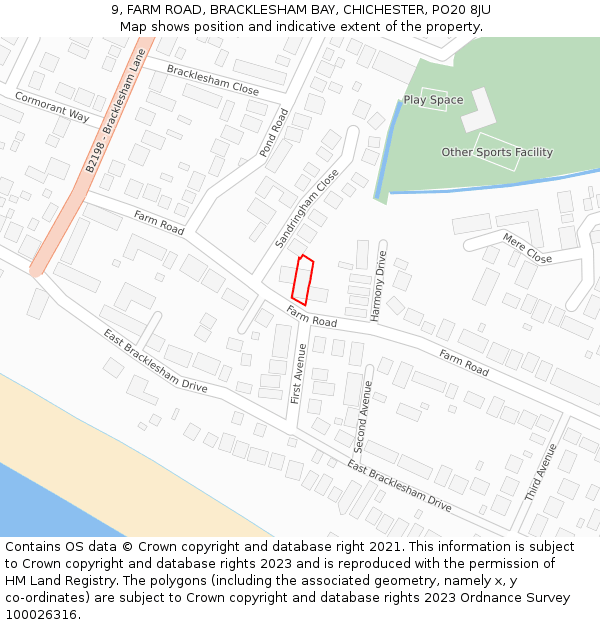 9, FARM ROAD, BRACKLESHAM BAY, CHICHESTER, PO20 8JU: Location map and indicative extent of plot