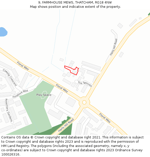 9, FARMHOUSE MEWS, THATCHAM, RG18 4NW: Location map and indicative extent of plot