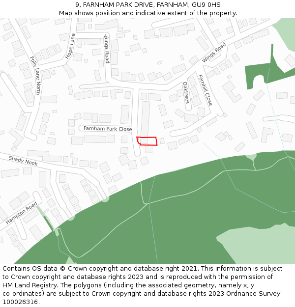 9, FARNHAM PARK DRIVE, FARNHAM, GU9 0HS: Location map and indicative extent of plot