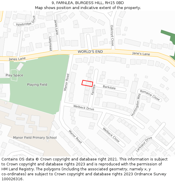 9, FARNLEA, BURGESS HILL, RH15 0BD: Location map and indicative extent of plot