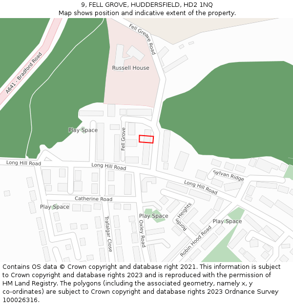 9, FELL GROVE, HUDDERSFIELD, HD2 1NQ: Location map and indicative extent of plot