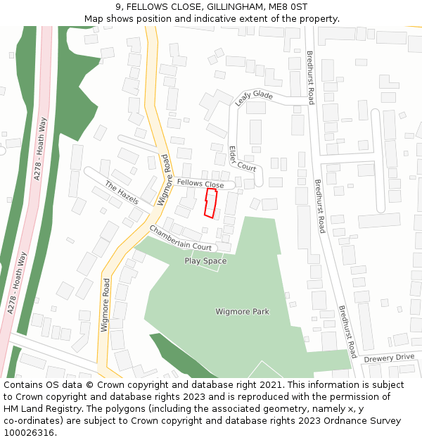 9, FELLOWS CLOSE, GILLINGHAM, ME8 0ST: Location map and indicative extent of plot