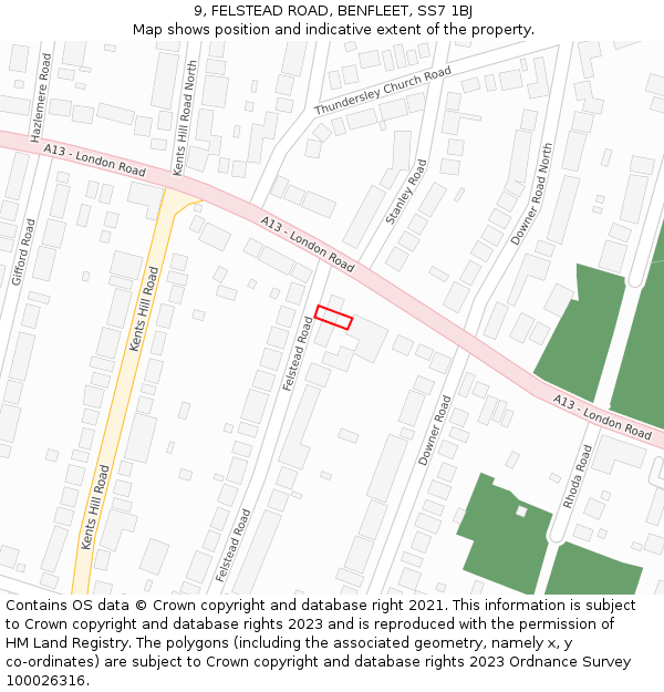 9, FELSTEAD ROAD, BENFLEET, SS7 1BJ: Location map and indicative extent of plot