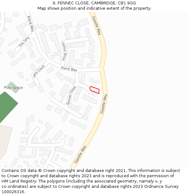 9, FENNEC CLOSE, CAMBRIDGE, CB1 9GG: Location map and indicative extent of plot