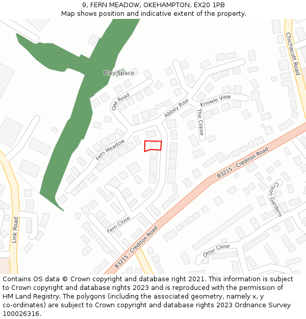 9, FERN MEADOW, OKEHAMPTON, EX20 1PB: Location map and indicative extent of plot