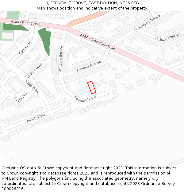 9, FERNDALE GROVE, EAST BOLDON, NE36 0TG: Location map and indicative extent of plot