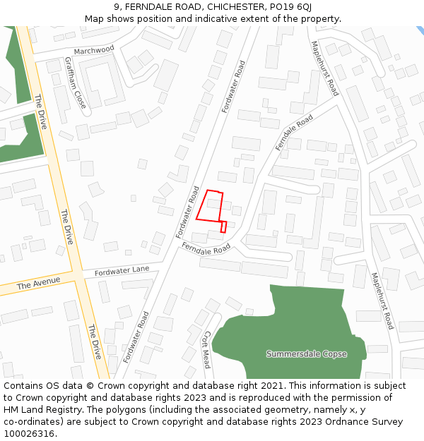 9, FERNDALE ROAD, CHICHESTER, PO19 6QJ: Location map and indicative extent of plot
