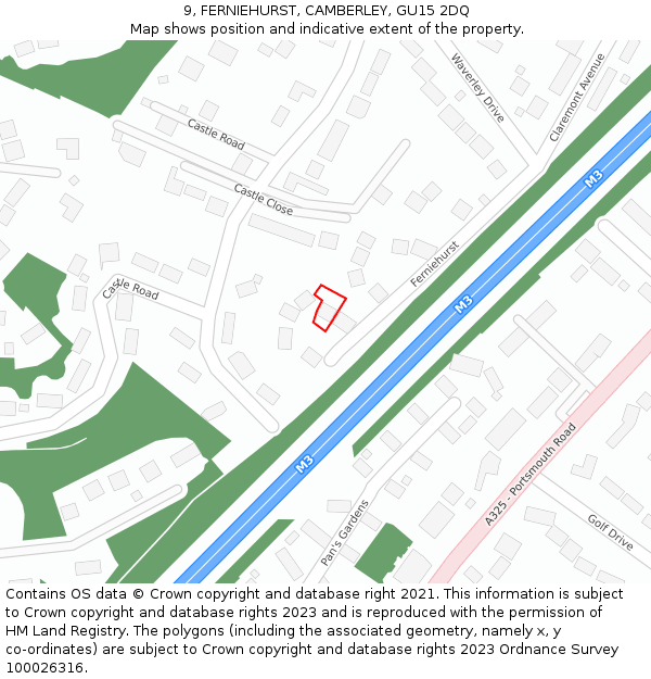 9, FERNIEHURST, CAMBERLEY, GU15 2DQ: Location map and indicative extent of plot