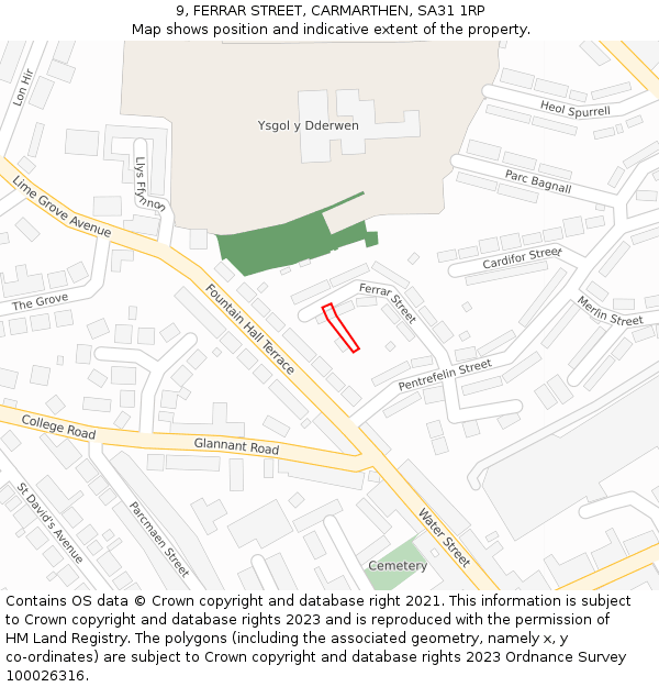 9, FERRAR STREET, CARMARTHEN, SA31 1RP: Location map and indicative extent of plot