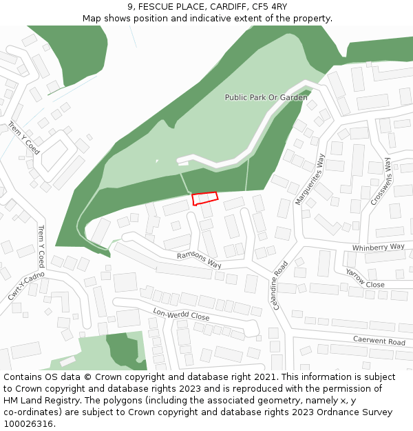 9, FESCUE PLACE, CARDIFF, CF5 4RY: Location map and indicative extent of plot