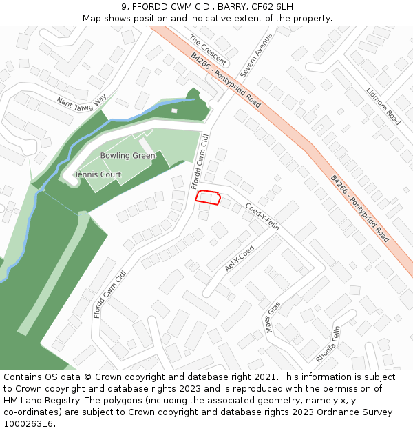 9, FFORDD CWM CIDI, BARRY, CF62 6LH: Location map and indicative extent of plot