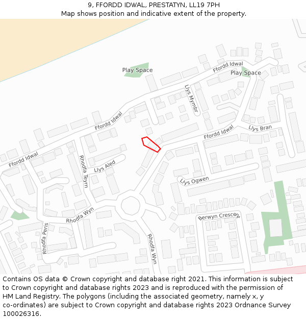 9, FFORDD IDWAL, PRESTATYN, LL19 7PH: Location map and indicative extent of plot