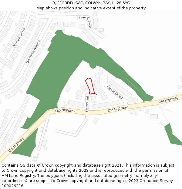 9, FFORDD ISAF, COLWYN BAY, LL28 5YG: Location map and indicative extent of plot
