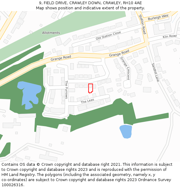 9, FIELD DRIVE, CRAWLEY DOWN, CRAWLEY, RH10 4AE: Location map and indicative extent of plot