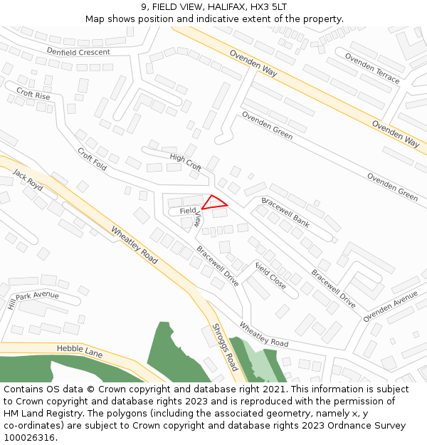 9, FIELD VIEW, HALIFAX, HX3 5LT: Location map and indicative extent of plot