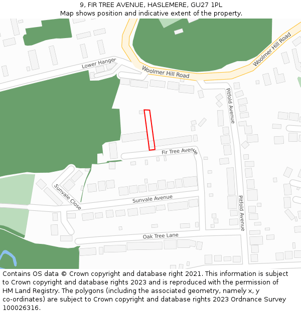 9, FIR TREE AVENUE, HASLEMERE, GU27 1PL: Location map and indicative extent of plot