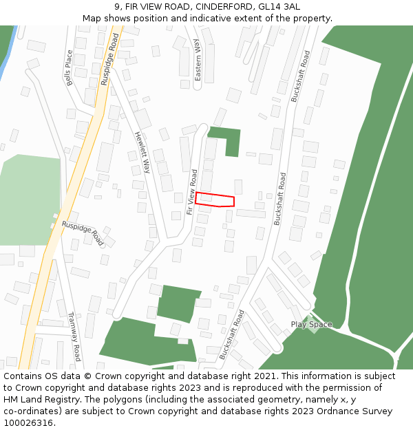 9, FIR VIEW ROAD, CINDERFORD, GL14 3AL: Location map and indicative extent of plot