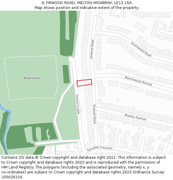 9, FIRWOOD ROAD, MELTON MOWBRAY, LE13 1SA: Location map and indicative extent of plot