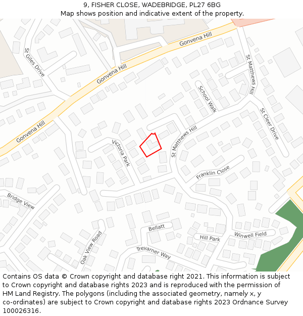 9, FISHER CLOSE, WADEBRIDGE, PL27 6BG: Location map and indicative extent of plot