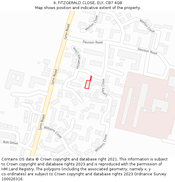 9, FITZGERALD CLOSE, ELY, CB7 4QB: Location map and indicative extent of plot