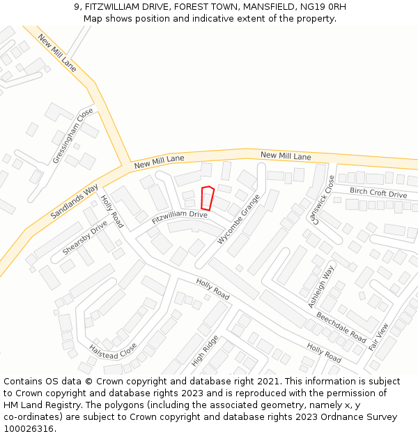 9, FITZWILLIAM DRIVE, FOREST TOWN, MANSFIELD, NG19 0RH: Location map and indicative extent of plot