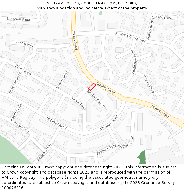 9, FLAGSTAFF SQUARE, THATCHAM, RG19 4RQ: Location map and indicative extent of plot