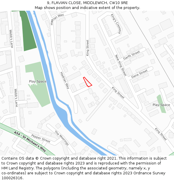 9, FLAVIAN CLOSE, MIDDLEWICH, CW10 9RE: Location map and indicative extent of plot