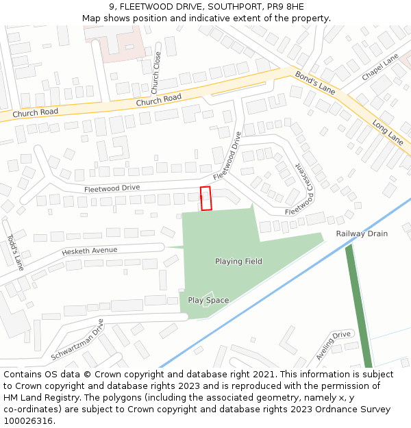 9, FLEETWOOD DRIVE, SOUTHPORT, PR9 8HE: Location map and indicative extent of plot