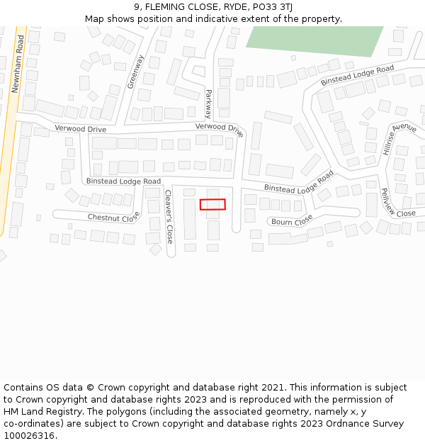 9, FLEMING CLOSE, RYDE, PO33 3TJ: Location map and indicative extent of plot