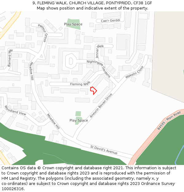 9, FLEMING WALK, CHURCH VILLAGE, PONTYPRIDD, CF38 1GF: Location map and indicative extent of plot
