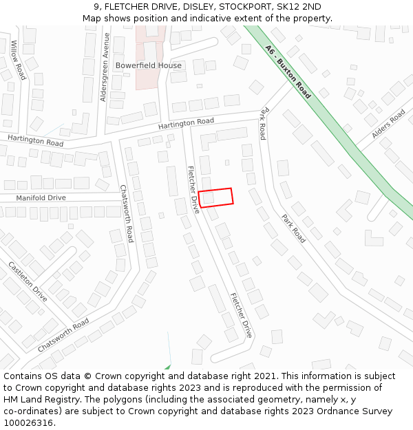 9, FLETCHER DRIVE, DISLEY, STOCKPORT, SK12 2ND: Location map and indicative extent of plot