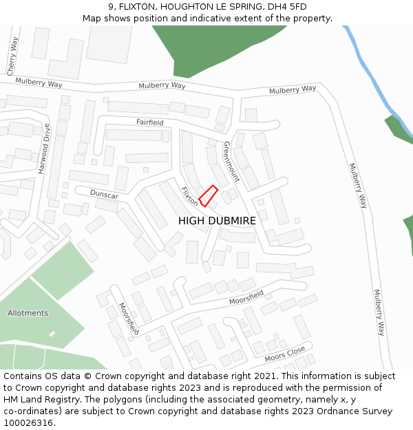 9, FLIXTON, HOUGHTON LE SPRING, DH4 5FD: Location map and indicative extent of plot