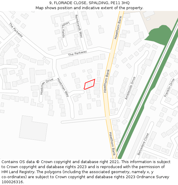 9, FLORIADE CLOSE, SPALDING, PE11 3HQ: Location map and indicative extent of plot